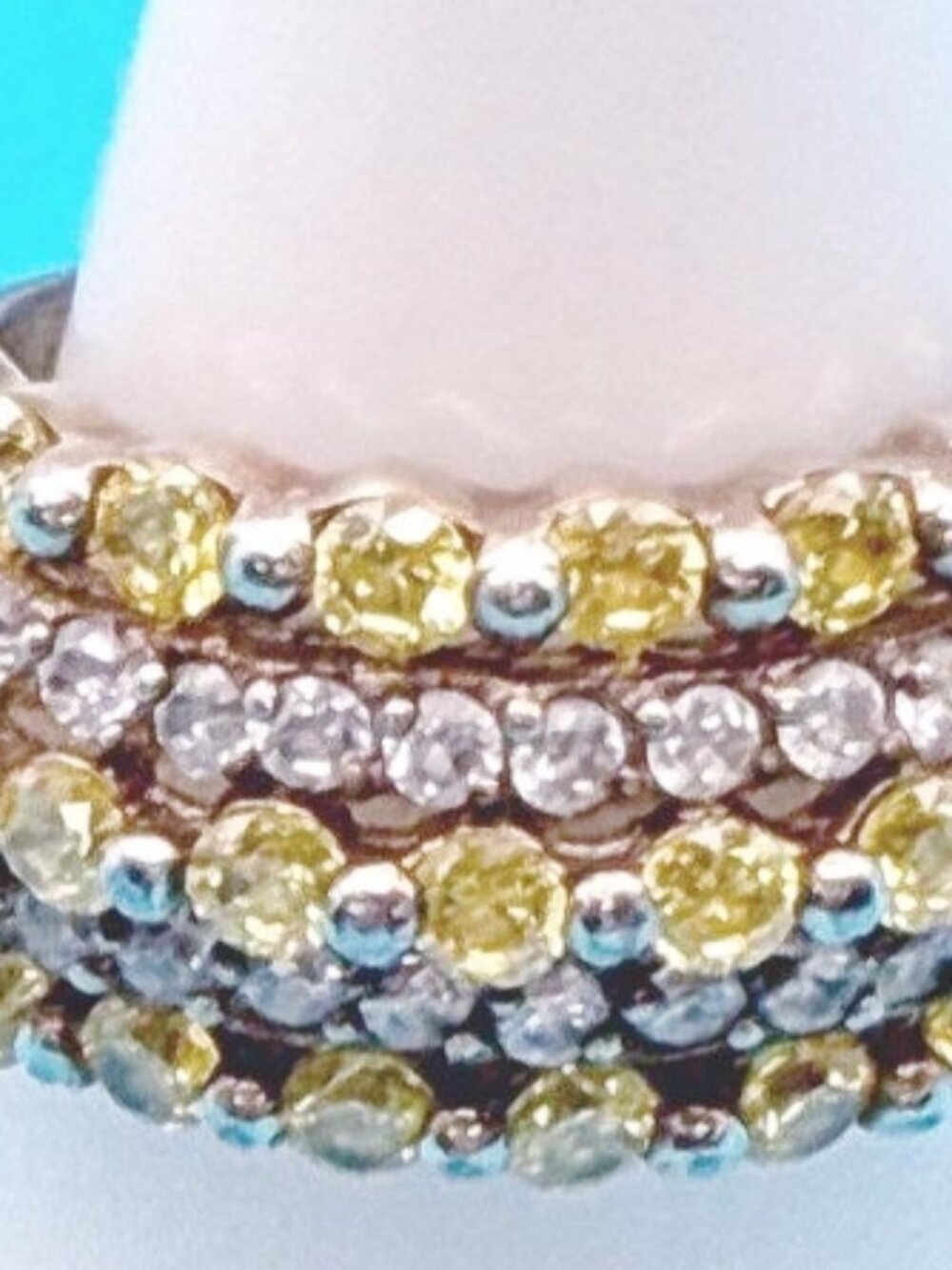 14K Over 925 Silver Yellow Sparkling Citrine & White Topaz Ring